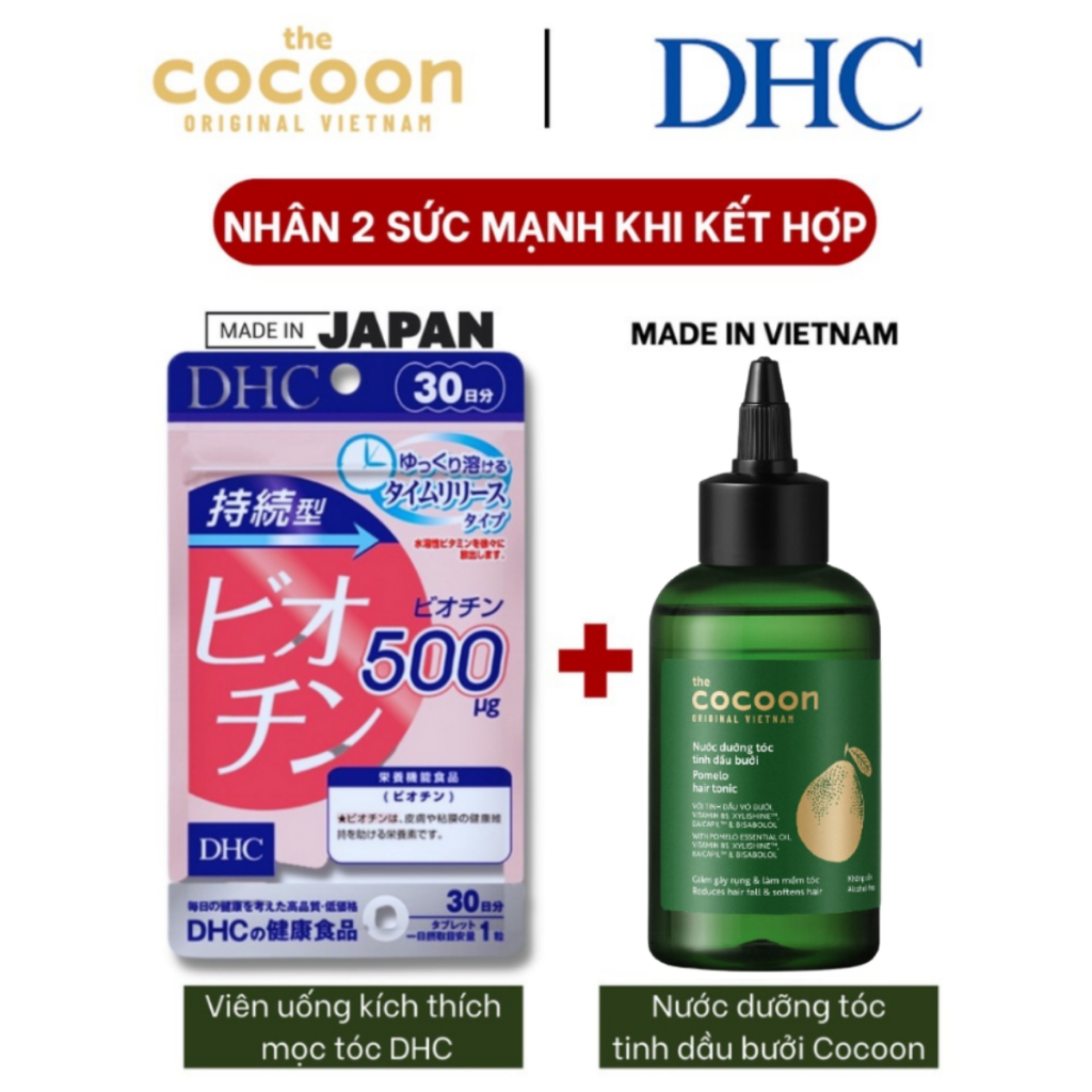 Bộ Đôi Nước Dưỡng Tóc Tinh Dầu Bưởi Cocoon và Viên Uống DHC Kích Thích Mọc Tóc, Ngăn Rụng Tóc 30 Ngày