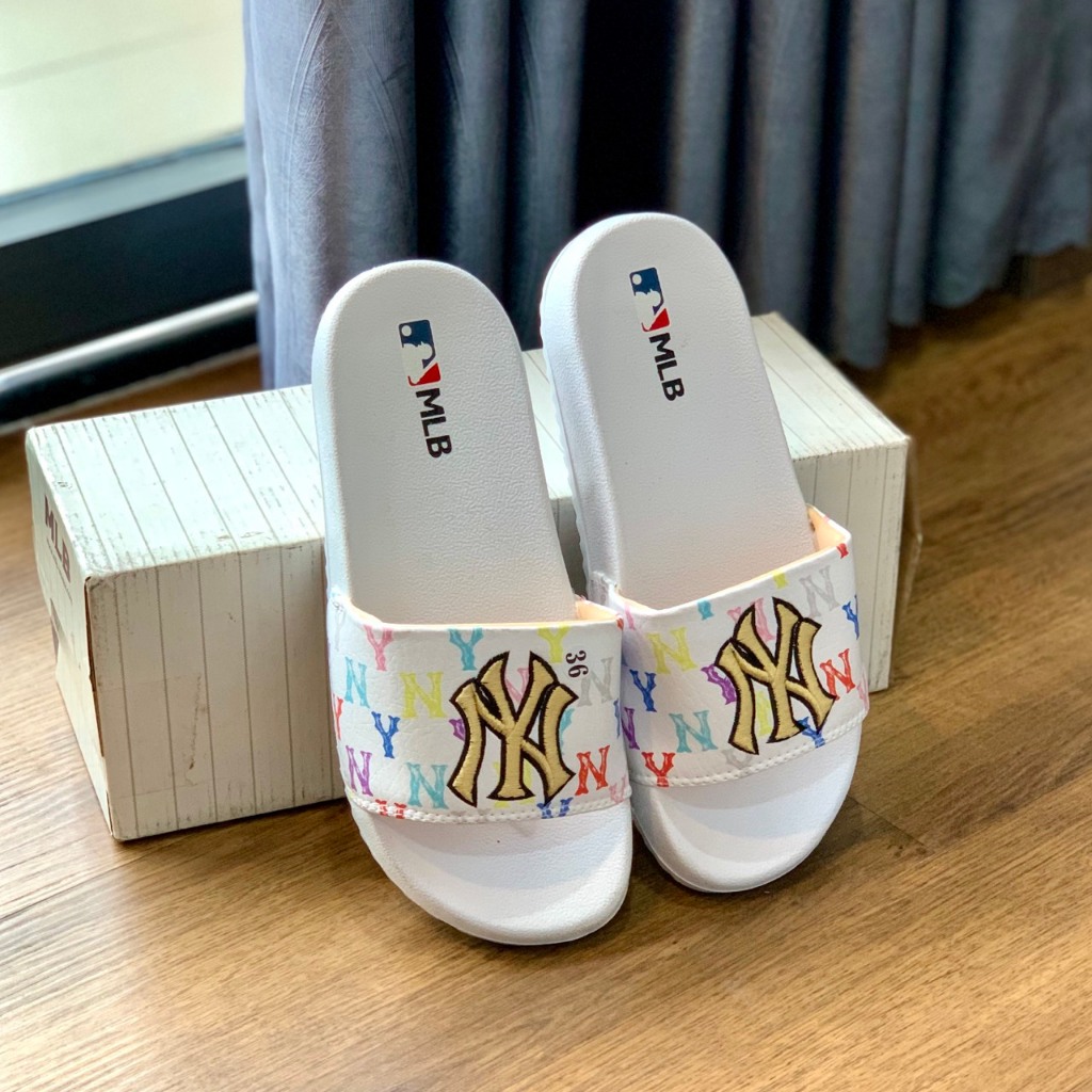 Dép Quai Ngang MLB NY - Freeship + Hộp - dép mlb bóng chày quai ngang thể thao nam nữ Thêu nổi đế IP