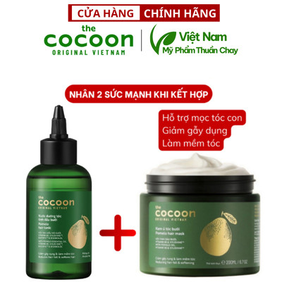 Bộ đôi nước dưỡng tóc tinh dầu bưởi cocoon 140ml + ủ tóc cocoon 200ml hỗ trợ mọc tóc con, giảm gẫy dụng, làm mềm tóc