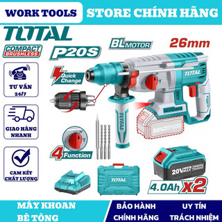 Total máy khoan bê tông dùng pin 20v kèm pin sạc không chổi than trhli202287 & trhli202289