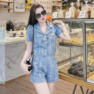  Set Bộ Bò Nữ Cộc Tay Áo Khoác Cổ Vest Phối Quần Short Nữ Sang Chảnh Chất Umi Mát Co Giãn Hàng Đẹp QC Size SMLXL 