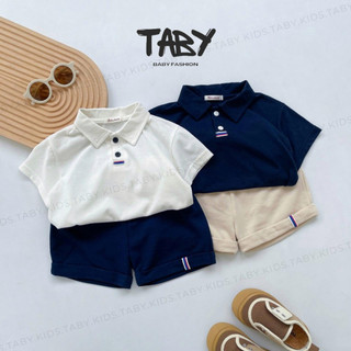  Set polo TABY KIDS chất liệu cotton mềm mịn thoáng mát phối quần da cá cho bé từ 8-24kg SB1836