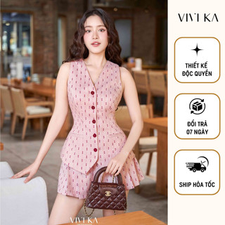 Vivi ka - set áo ghile tay sát nách + quần váy - vkse00437