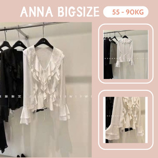 Áo sơ mi BIGSIZE dài tay cổ bèo / Sơ mi dài tay ống loe cổ bèo cho nàng chubby
