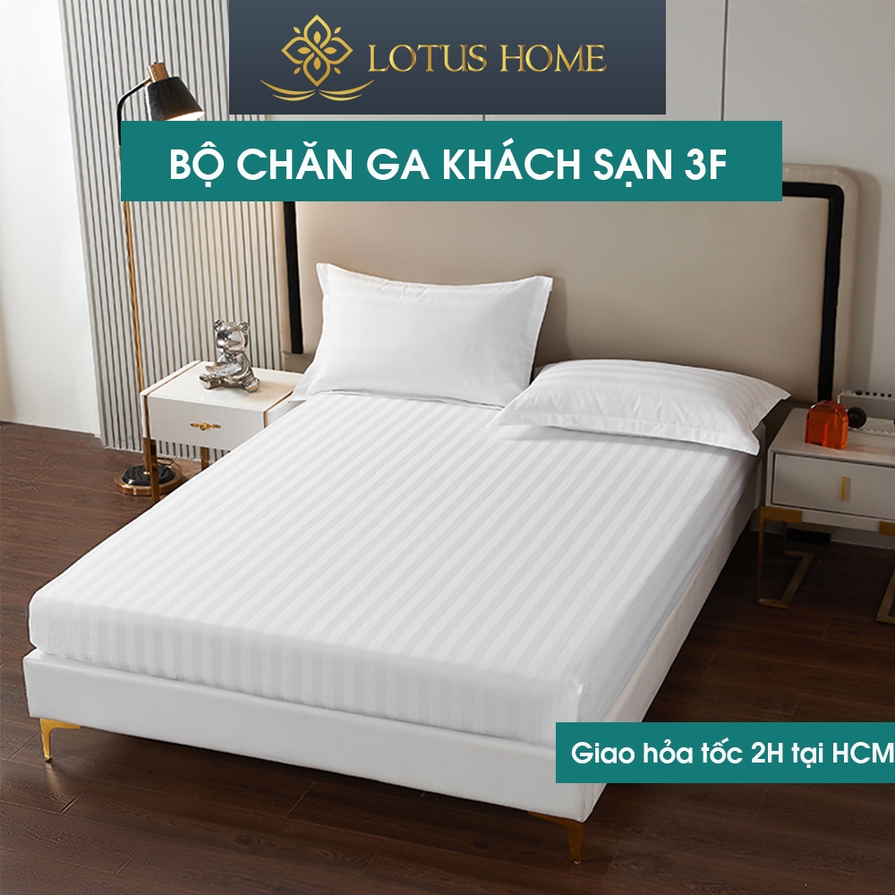 Bộ ga giường Cotton 3F khách sạn trắng trơn nhiều kích thước drap bọc nệm M2 M4 M6 M8 Lotus Home
