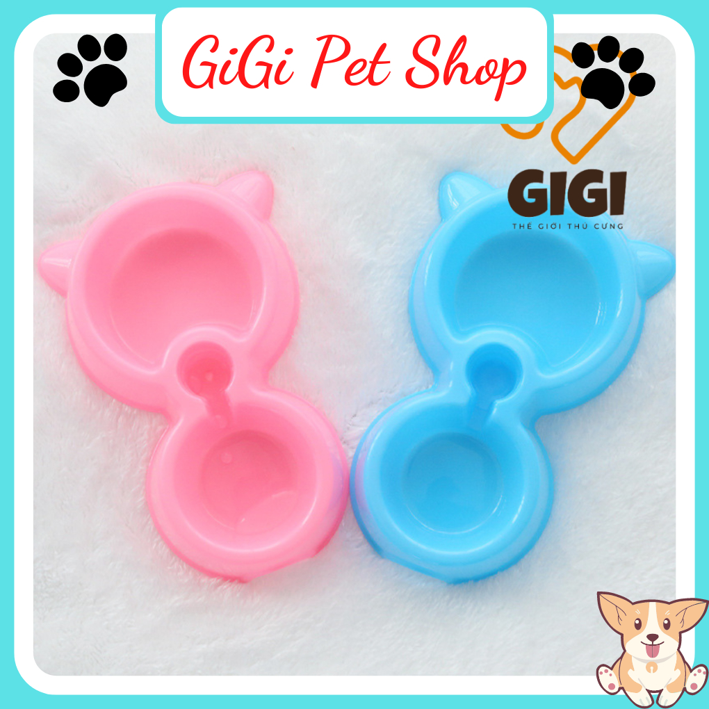 Chén bát đôi khay đựng thức ăn nước uống hình tai mèo cho thú cưng chó (không kèm bình nước) - GiGi 