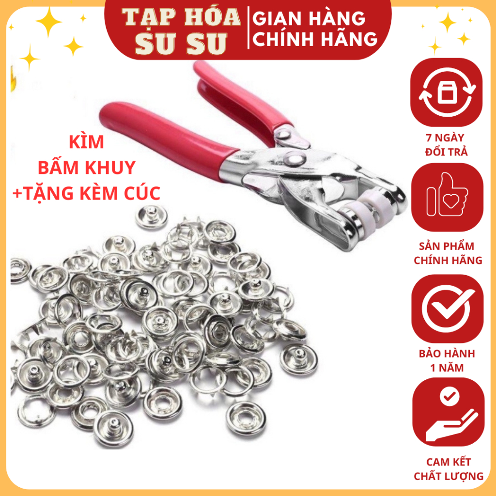 Bộ Kìm Bấm Khuy Cúc Áo Tặng Kèm Chi Tiết Cúc Áo, Dụng cụ Bấm Khuy Bộ kìm bấm khuy cúc áo kèm hộp 100