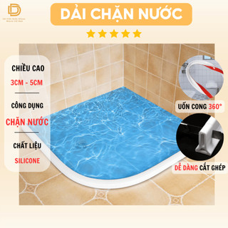 Dải Silicon Chặn Nước Chặn Cửa Dùng Cho Nhà Tắm, Miếng Chặn Cửa Nhà Vệ Sinh Chỗ Rửa Tay Máy Giặt Bồn Rửa Chén (Cao 5cm)