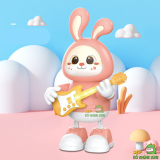 Thỏ nhảy múa [TẶNG PIN] Đồ chơi Thỏ Đánh Đàn Thỏ Cầm Quà Có Đèn Nhạc