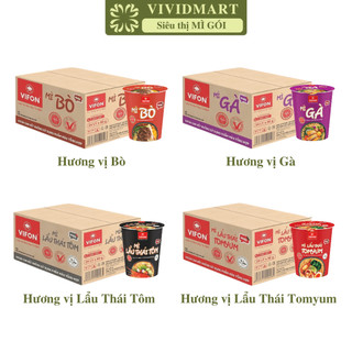[THÙNG 24 LY] - VIFON - Mì ly Vifon 4 vị: Bò, Gà, Lẩu Thái Tomyum, Lẩu Thái Tôm (60g/ly) - Mì ly ăn liền Vifon