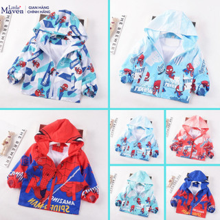  BST Áo khoác gió Little Maven cho bé trai 2-8 tuổi 2 lớp mềm mại họa tiết người nhện khủng long 