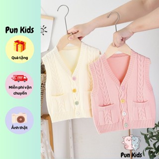 Áo gile len thu đông màu hồng, màu kem cho bé gái, bé trai từ 8 - 18kg AMĐ42