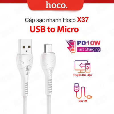 Cáp sạc PD10W USB to Micro Hoco X37 dài 1m chất liệu PVC an toàn cho Samsung note 10 Huawei 10 Oppo Reno3