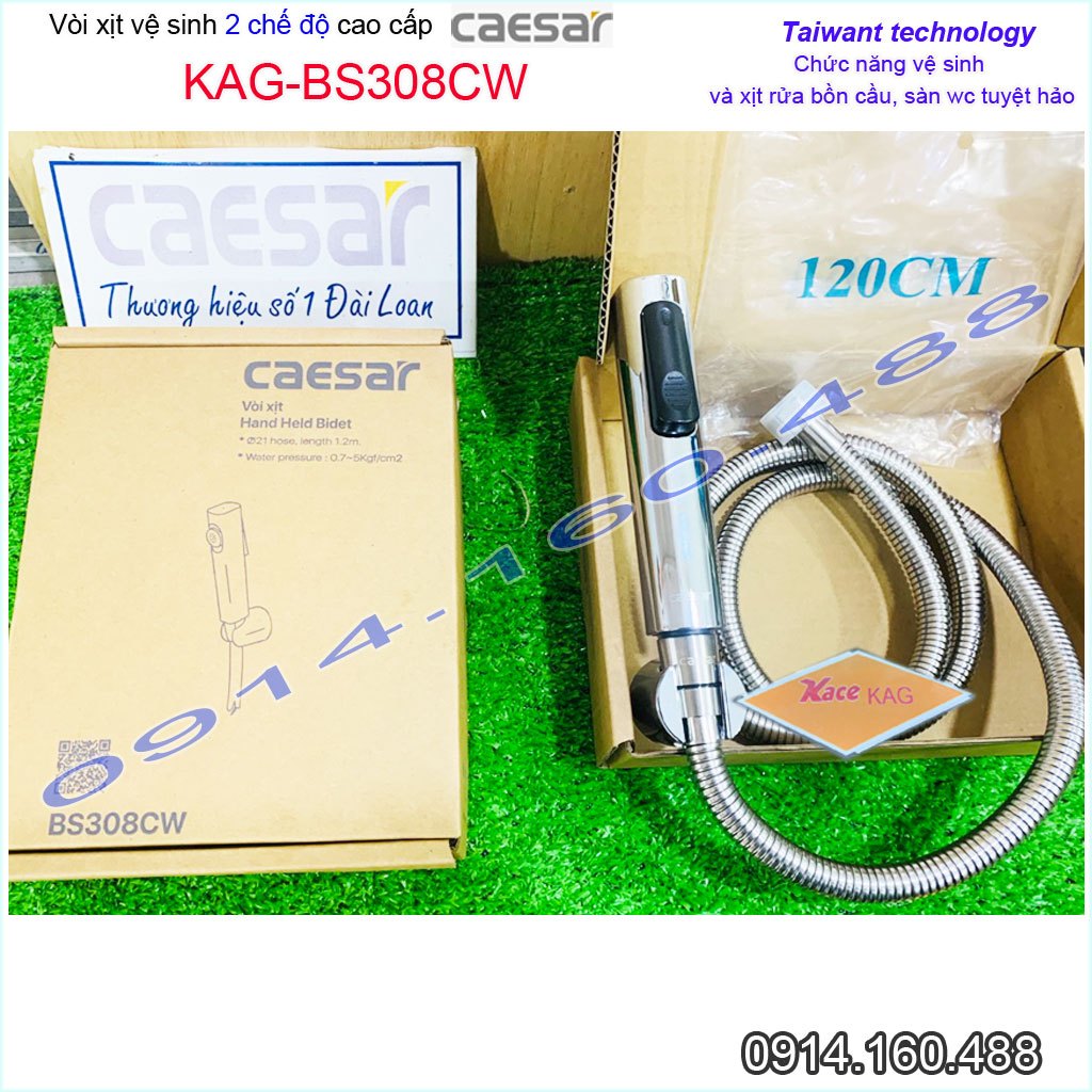Vòi xịt Ceasar KAG-BS308CW, xịt vệ sinh rửa bồn cầu 2 chế độ cao cấp xịt mạnh chính hãng sử dụng siê