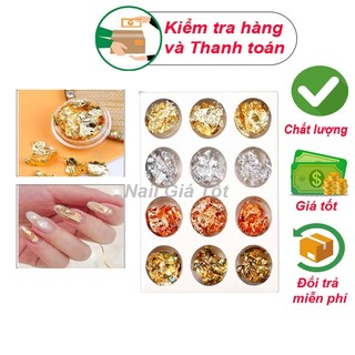 Giấy nhún nail 12 ô trang trí móng vàng bạc