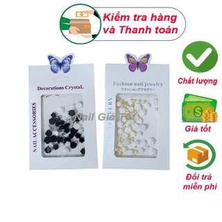 Charm hoa hồng sứ đen trắng mix bi vàng bi bạc bướm bạc trang trí móng nail siêu hot