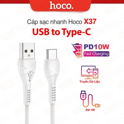 Cáp sạc nhanh PD10W USB to Type-C Dài 1M Hoco X37 hỗ trợ truyền dữ liệu Vỏ PVC Chống Rối