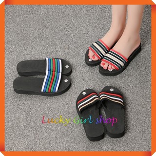 👣Dép Nữ Quai Ngang Sọc Màu Đế Xốp Cao 3 Phân Size 36-40 - Hàng Nhập Quảng Châu - Lucky Girl shop NHA TRANG