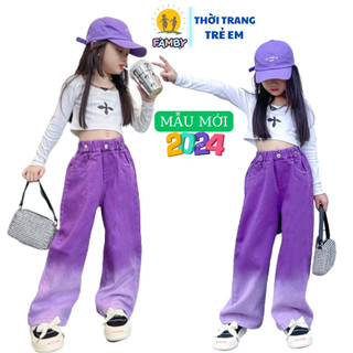 Quần jean ống rộng bé gái loang màu FAMBY quần bò dài phong cách hàn quốc size đại