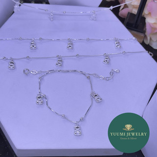 Lắc chân Bạc Ý 925 Yuumi Jewelry dễ thương hình Gấu / hình Trái Tim