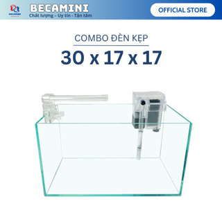 Bể cá mini để bàn COMBO tiểu cảnh có đèn led và lọc nước tạo oxi cho cá (30x17x17)