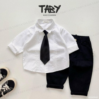  Áo sơ mi trắng TABY KIDS may ly phối cổ, chất liệu thô Hàn cao cấp mềm mại, thoáng mát cho bé từ 9-30kg 23425AD