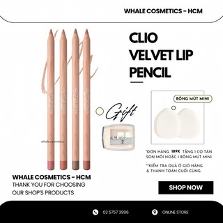 Chì kẻ viền môi clio velvet lip pencil + kèm gọt bút