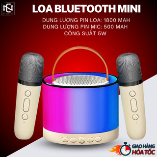 Bộ Loa Bluetooth Mini 5W + 2 Mic Hát Karaoke Tại Nhà , Thay Đổi Giọng, Dễ Sử Dụng, Dễ Dàng Mang Theo