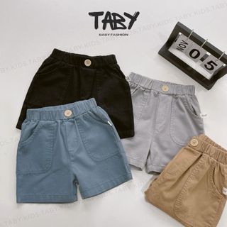  Quần đùi kaki mềm TABY KIDS thiết kế may túi trước đính cúc gỗ cạp chun cho bé từ 9-25kg 22023Q