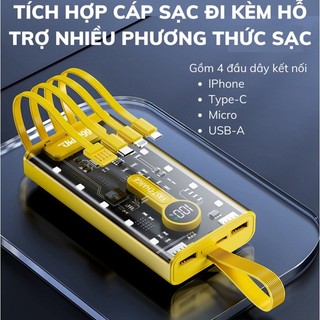 Sạc Dự Phòng Trong Suốt 20000 mAh Với Cổng Sạc Nhanh 22,5w PD 66W Kèm 4 Đầu Sạc Màn Hình Ô LED Trong Suốt, Có Đèn Led