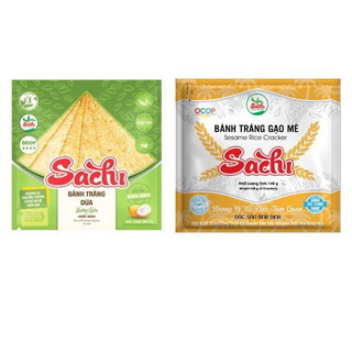 Combo 5 Bì Bánh Tráng Gạo Mè + 5 Bì Bánh Tráng Nước Dừa Nướng Sẵn SACHI 70 Gam