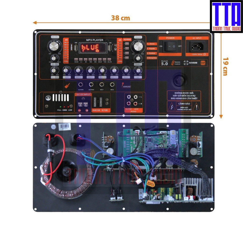 Bo mạch loa kéo - reverb DSP - delay - 5 tấc đơn - 4 tấc đôi - 19x38 - V212