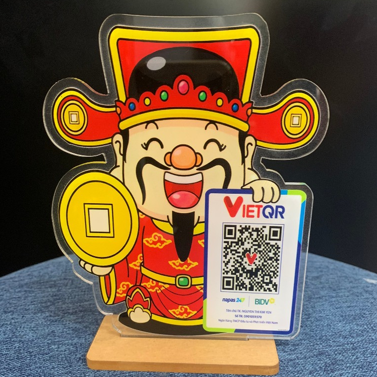 Bảng mã QR, biển quét Mã QR THEO YÊU CẦU ,2 mặt 2 nội dung , bảng Qr để bàn, Qr mèo thần tài, Qr the