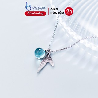 Dây chuyền bạc nữ S925 thiết kế đuôi nàng tiên cá đính đá Moonstone xanh lấp lánh - DB2364