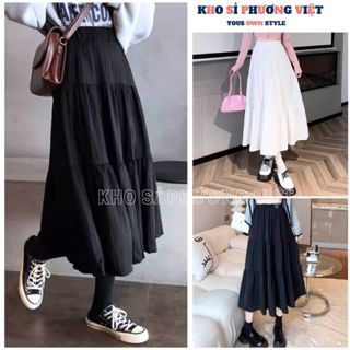 Chân váy dài tiểu thư xếp tầng thanh lịch, Chân váy midi thướt tha phong cách ulzzang hàn quốc - KHOSI