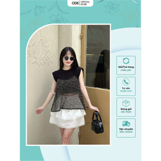 Áo Crop Đen ODS thiết kế cổ tròn, sát nách ở trong + áo 2s lưới ngoài cột dây nơ cổ trẻ trung cá tính - DN7