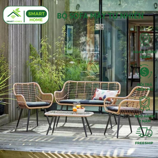 BỘ sofa mây tự nhiên SMARTHOMES mẫu hiện đại sang trọng decor phòng khách ban công sân thượng