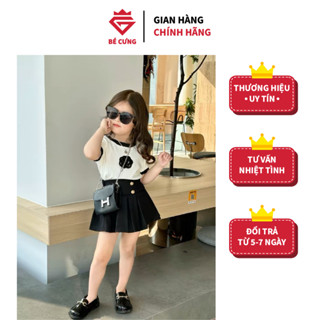 Set Áo Thun Hoa Trà Đen Kèm Chân Váy Đen Cúc Kiểu BÉ CƯNG Dành Cho Bé Gái - H1
