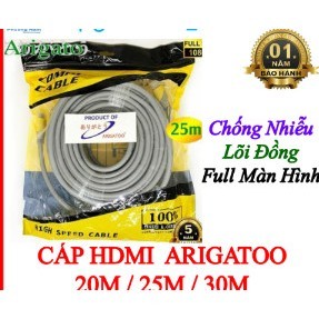 Cáp HDMI ARIGATO 20m 25m 30m lõi đồng HDTV 4K*2K (19+1) - Dây HDMI To HDMI tròn chuẩn FULL HD 1080p