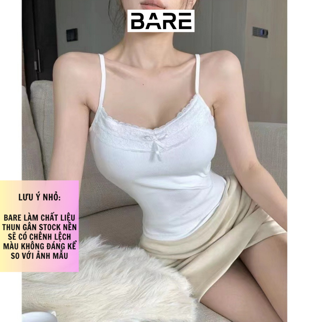 BARE_(Có size) Áo kiểu 2 dây phối ren nơ gợi cảm, Áo Kiểu Nữ Phối Ren Có Mút Ngựcchất thun gân tăm dày dặn-A311 | BigBuy360 - bigbuy360.vn