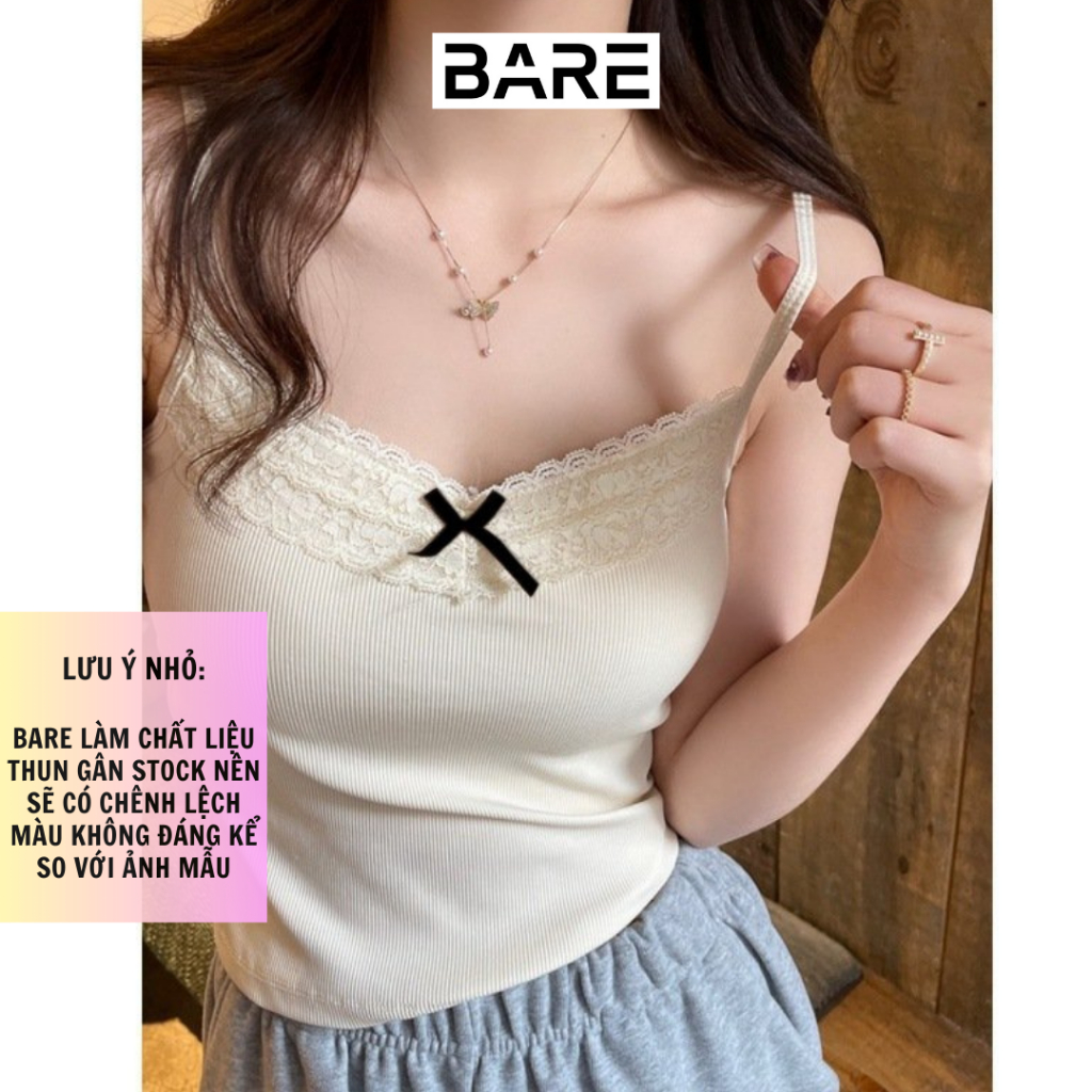 BARE_(Có size) Áo kiểu 2 dây phối ren nơ gợi cảm, Áo Kiểu Nữ Phối Ren Có Mút Ngựcchất thun gân tăm dày dặn-A311 | BigBuy360 - bigbuy360.vn