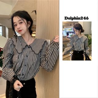 Áo sơ mi công sở tay dài họa tiết kẻ sọc phong cách Retro Hàn Quốc trẻ trung cho nữ Xiaozhain MÃ 24