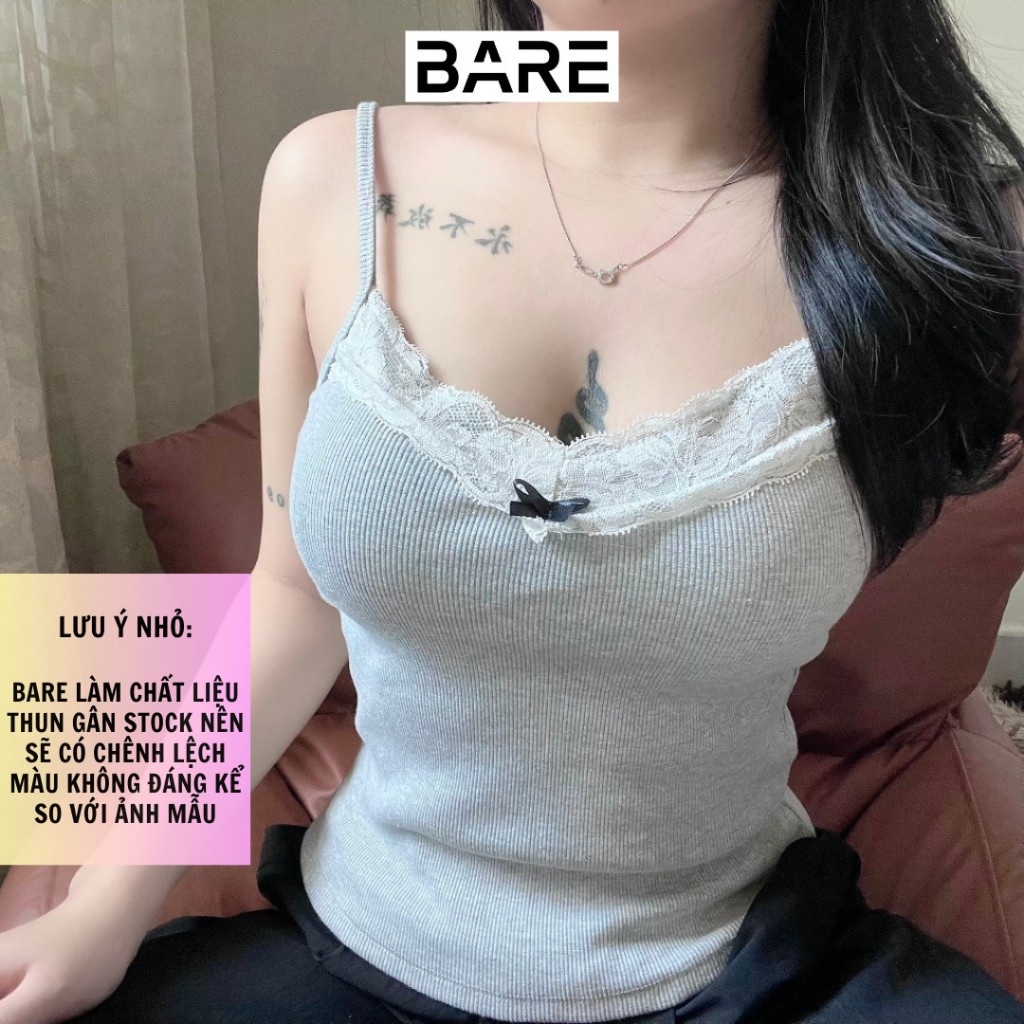 BARE_(Có size) Áo kiểu 2 dây phối ren nơ gợi cảm, Áo Kiểu Nữ Phối Ren Có Mút Ngựcchất thun gân tăm dày dặn-A311 | BigBuy360 - bigbuy360.vn