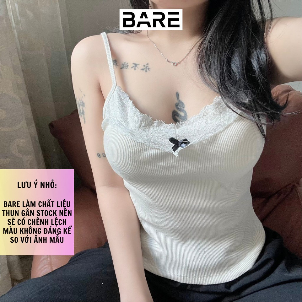 BARE_(Có size) Áo kiểu 2 dây phối ren nơ gợi cảm, Áo Kiểu Nữ Phối Ren Có Mút Ngựcchất thun gân tăm dày dặn-A311 | BigBuy360 - bigbuy360.vn