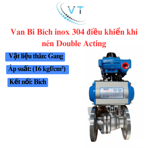 Van Bi ren 3PC CF8 điều khiển khí nén Double Acting