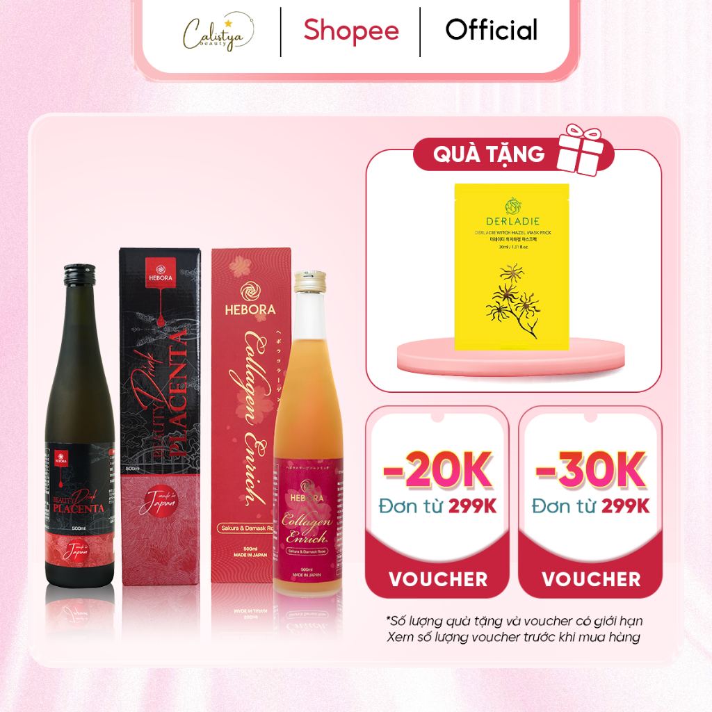 Combo nước uống tế bào gốc nhau thai Hebora Placenta 500ml và Hebora Collagen Enrich 500ml Nhật bản