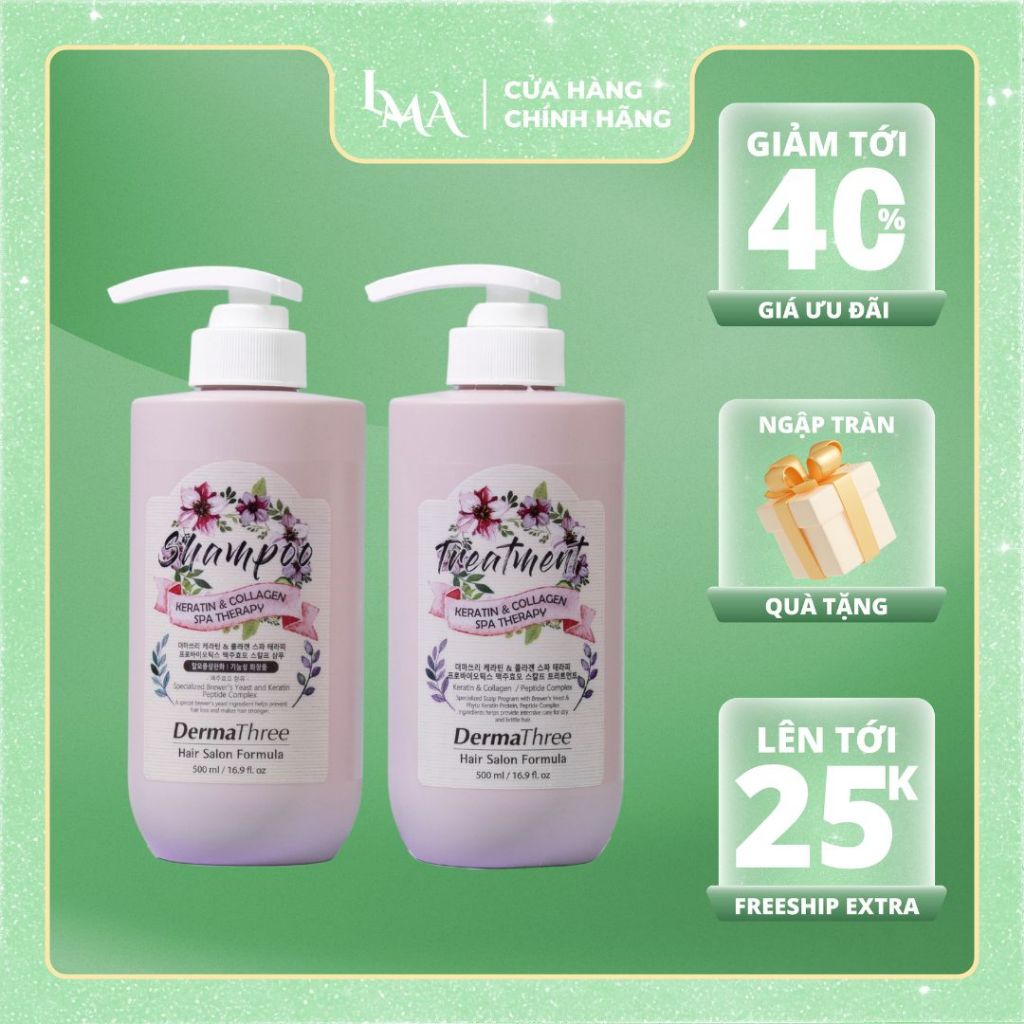 Bộ Gội Xả Spa Hương Hoa Hồng/Cúc La Mã Dermathree 500ml Ngừa Rụng Tóc Và Kích Thích Mọc Tóc