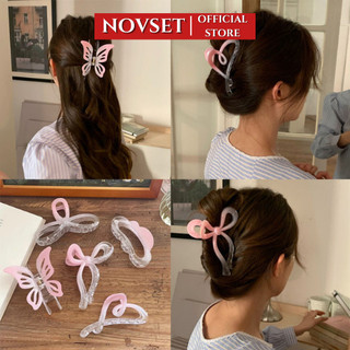 Kẹp tóc càng cua bướm nơ trắng hồng NOVSET phong cách tiểu thư cho nàng