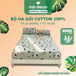 Bộ ga gối cotton 100% mịn decor bo chun 10cm, hoạ tiết dễ thương