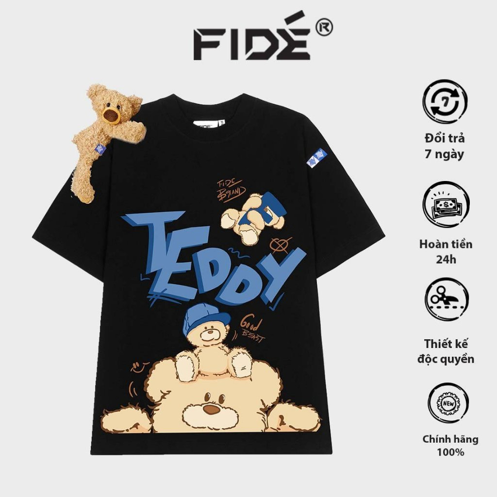 Áo thun FIDE TEDDY phông unisex form rộng local brand nam nữ cổ tròn oversize Đính gấu (TẶNG GẤU) | BigBuy360 - bigbuy360.vn